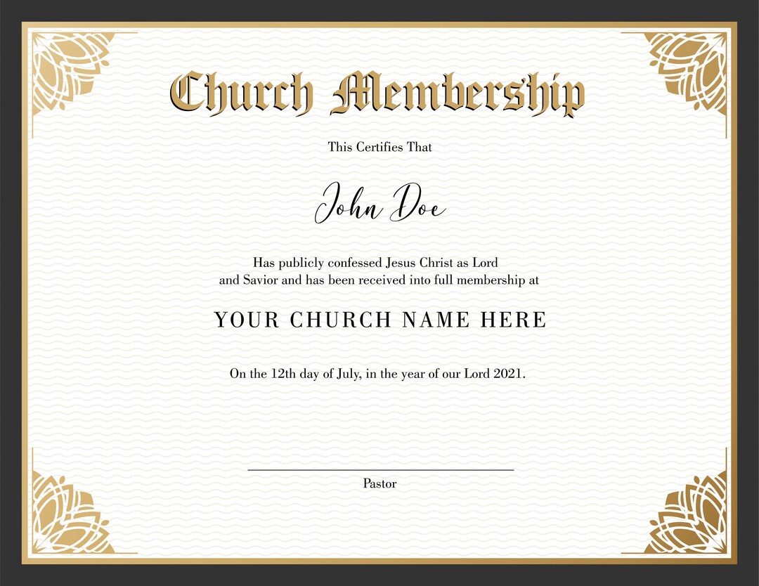 Editable Church Membership Certificate Template. Printable Certificate ...