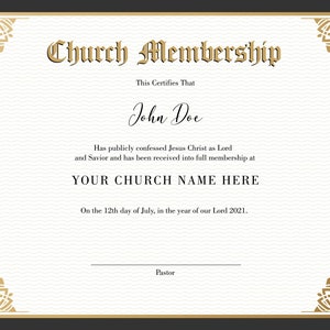 Editable Church Membership Certificate Template. Printable Certificate of Membership. Elegant Membership Certificate. Instant Download.
