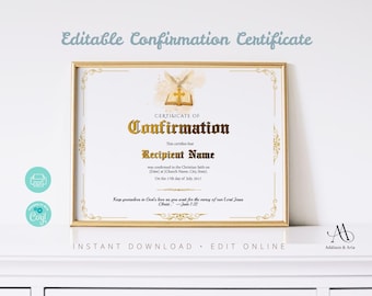 Editable Certificate of Confirmation Template. Printable Confirmation Certificate. Elegant Christian Certificate. Instant Download.