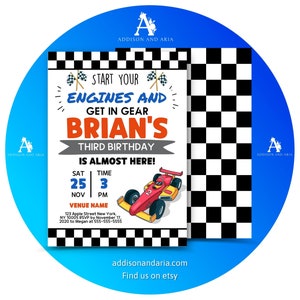 Racecar Birthday Invitation, EDITABLE Racecar Birthday Invite,  Race Car Party, Birthday, Raceway, Personalized, Printable, Digital
