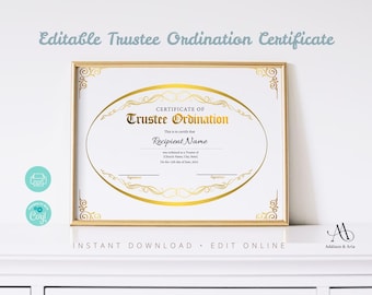 Plantilla editable de certificado de ordenación de administrador. Certificado de ordenación imprimible. Elegante certificado eclesiástico. Descarga inmediata.
