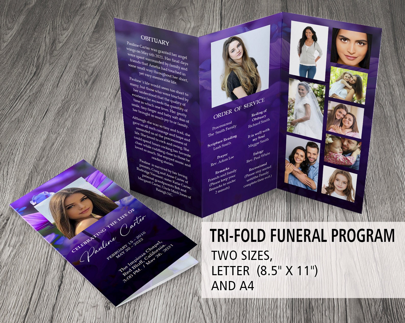 Buy Trifold Funeral Program Template | Obituary Template | Celebration ...