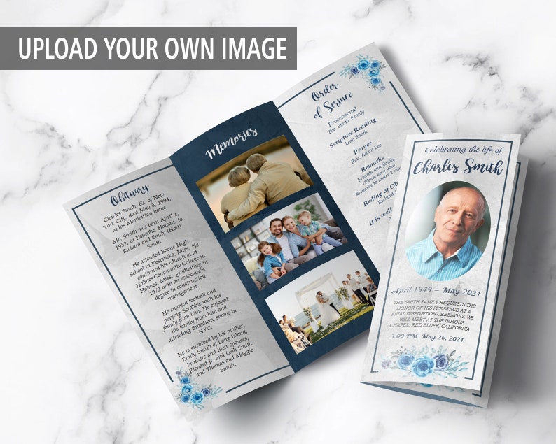 Trifold Funeral Program Template Obituary Template Etsy
