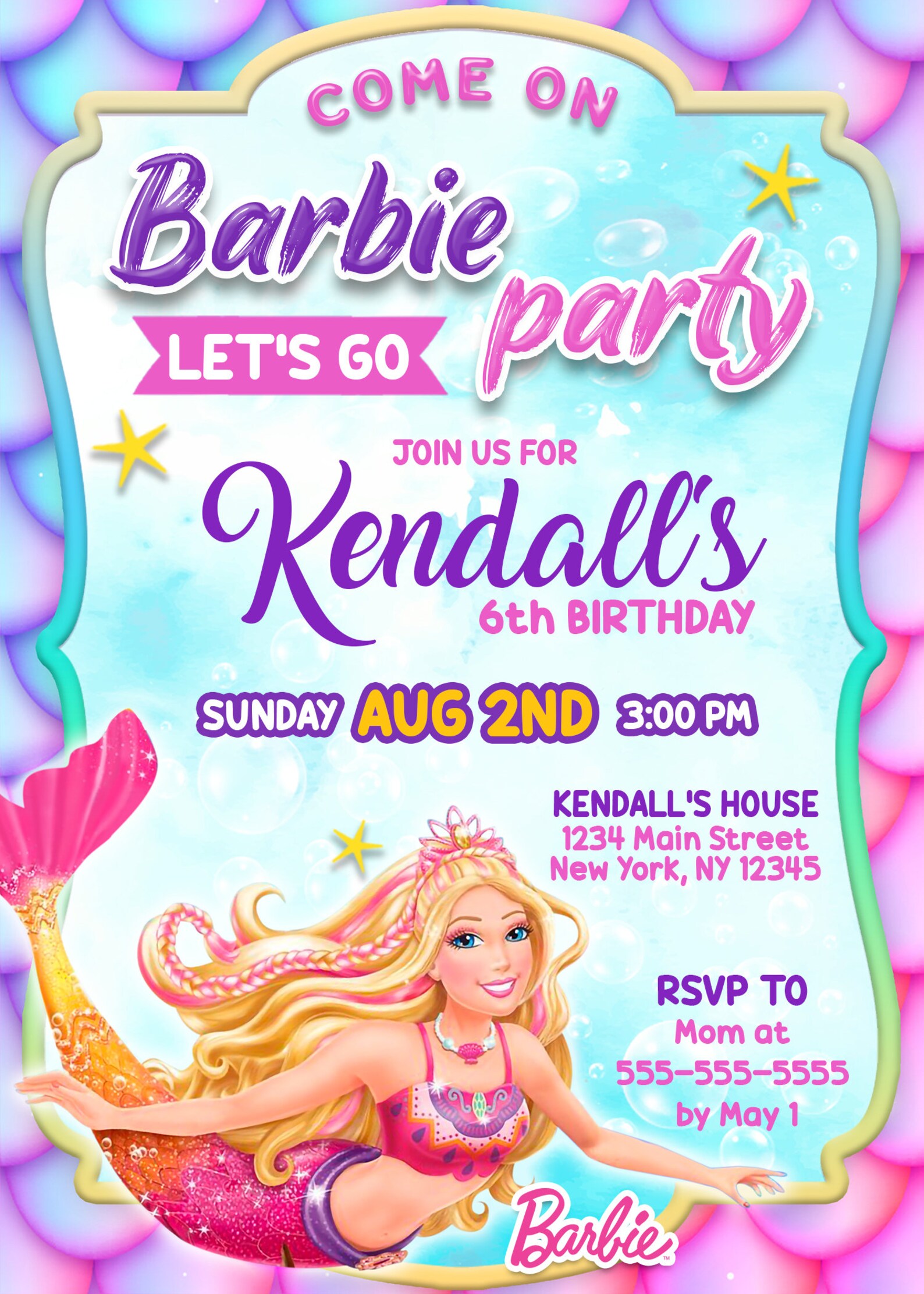 Barbie Mermaid Birthday Party Invitation