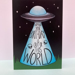 Alien-verjaardagskaart - "Hoop dat je verjaardag niet van deze wereld is" - A6-wenskaart