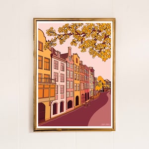 Utrecht Poster - Autumn Fall Cityscape Illustration - Amsterdam Netherlands Travel Print - Art Print
