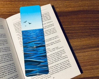 Serene Sea Bookmark - Laminated Illustrated Bookmark - The Sun, The Moon and the Sky (1) - coastal summer seaside beach artwork - no rip