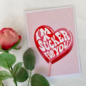 Biglietto romantico per anniversario/San Valentino - Sono un fanatico di te - Biglietto dal design divertente con lecca-lecca cuore romantico - Biglietto A6 fatto a mano