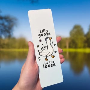 Głupia gęś na wolności - ilustrowana zakładka - laminowana, odporna na rozdarcia i zalanie - słodka kawaii kaczka gęś zabawna zakładka