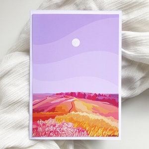 Jolie carte de vœux de paysage - Carte d’art d’illustration Notelet - Carte de note d’art faite à la main A6 - Carte de notes Colorful Nature Cottagecore