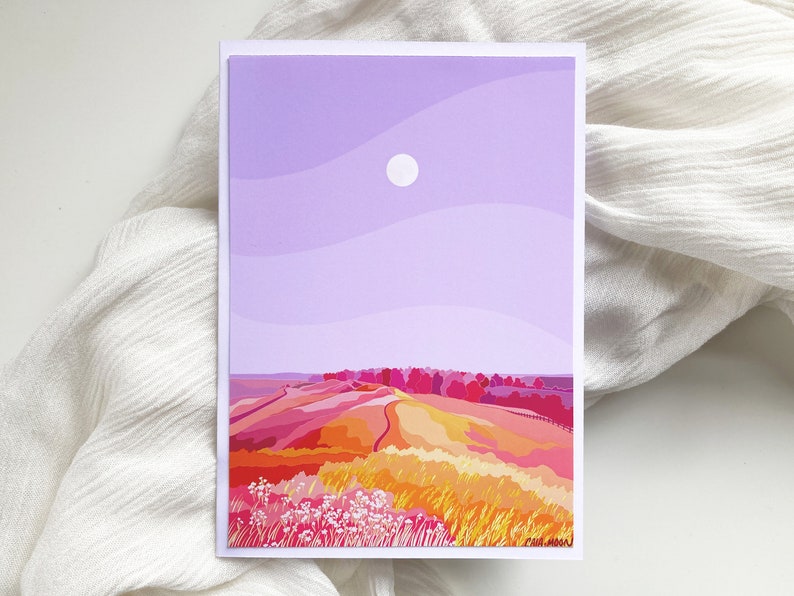 Pretty Landscape Greetings Card Notelet Illustration Art Card A6 Handmade Art Note Card Colourful Nature Cottagecore Notecard image 1