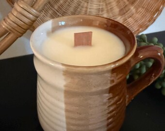 Pumpkin Cookie scented Natural Soy Candle/ brown mug /wooden wick/ toxin free and clean candle/