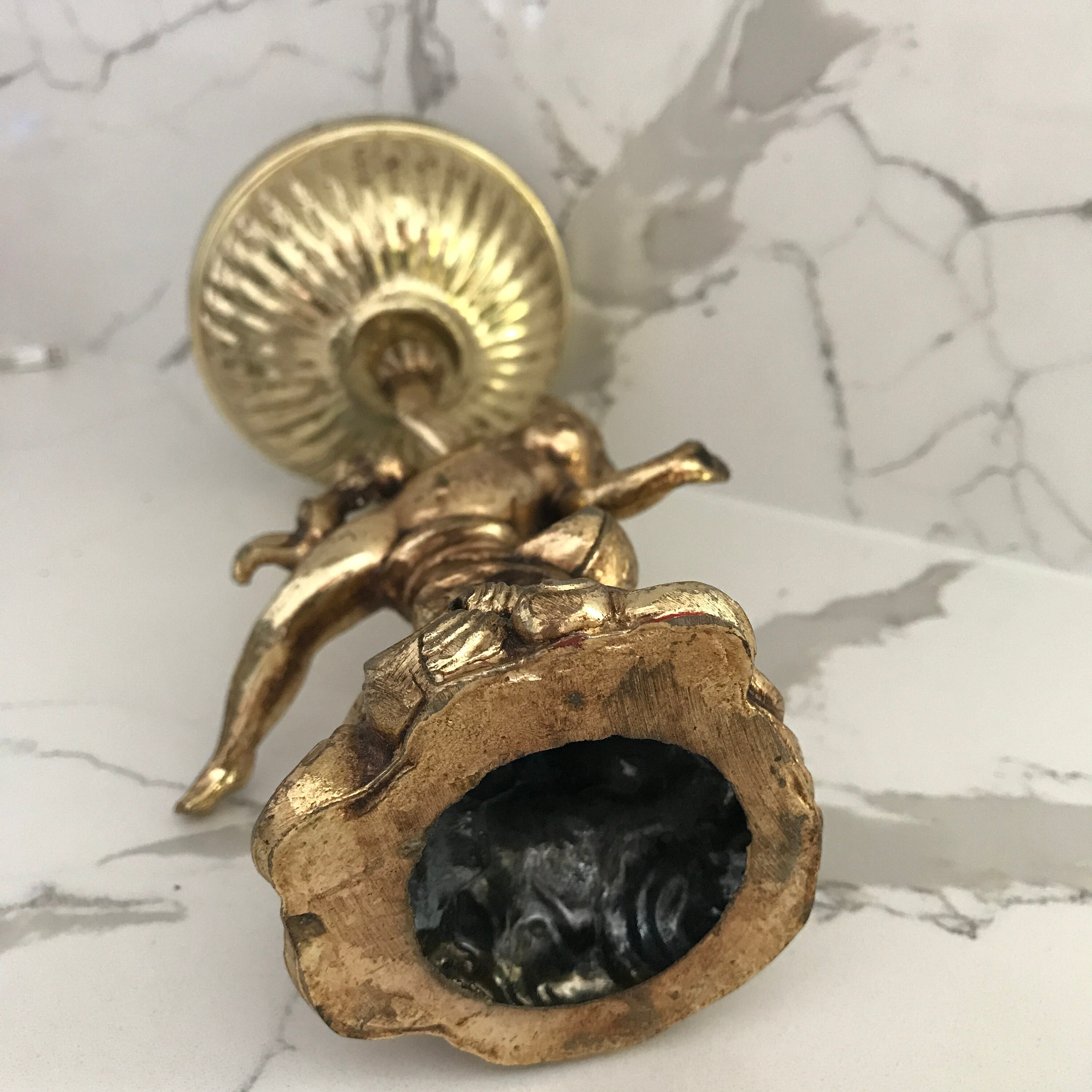 Vintage Gold Brass Cherub Candle Holder Figurine Statue Etsy