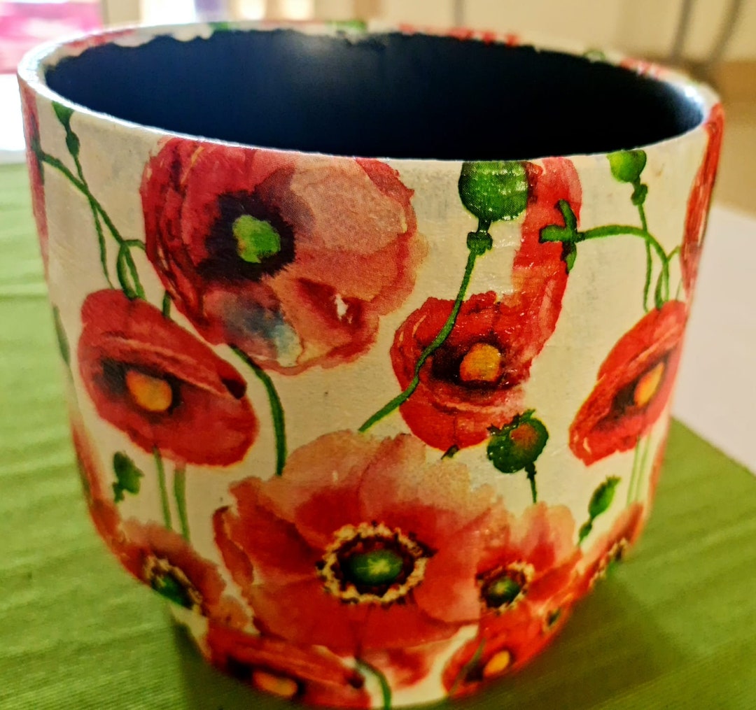Unique Hand Decorated decoupaged Ceramic Pot With Poppies Etsy