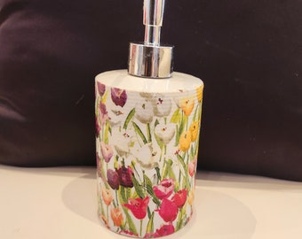 Hand Decorated   ceramic  Soap Dispenser wirh Tulip Design Birthday,  Anniversary,  Housewarming Christmas  Gift