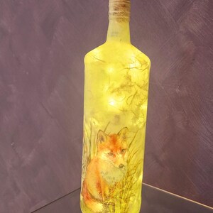 Hand Decorated Fox  Light Up Bottle - Unique Birthday/Housewarming/Anniversary Gift - Gift for Fox Lovers