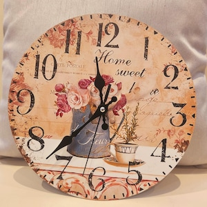 Hoch qualitativer Druck Floral MDF Wanduhr Rose & Teekanne Design Wohnkultur Geburtstag Jubiläum Einweihungsparty Weihnachtsgeschenk