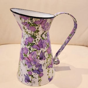 Hand Decorated Metal Pitcher/Vase with Purple Butterfly Design, Home Decor Housewarming/Birthday/Mothers Day/Christmas Gift