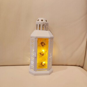 Hand Decorated Lantern - Bees on Strawsilk glass - One of a Kind - Unique Gift for Birthday/Wedding/Anniversary/Housewarming/Christmas