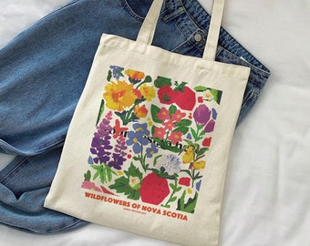 Wildflowers of Nova Scotia Natural Tote Bag, Flower Tote Bag, Summer Bag, Floral bag, Beach Bag
