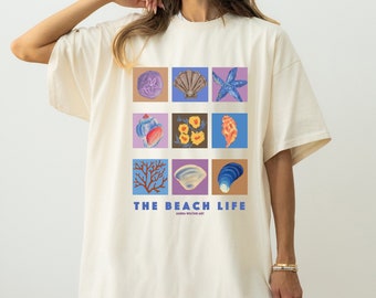 The Beach Life Unisex Garment-Dyed T-shirt, Sea Shell Shirt, Beach Shirt, Ocean Shirt, Summer Shirt, Sea Shell Lover Gift, Beachy Vibes