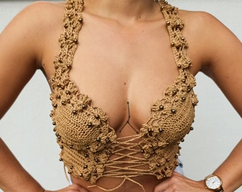 Luxe Vegan Eco-vriendelijke Gehaakte Raffia Top