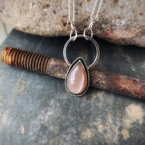 Peach moonstone sterling silver necklace