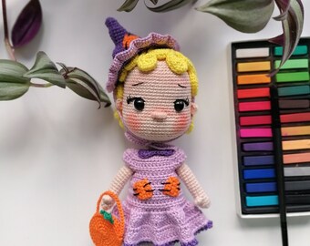Paternal PDF, Amigurumi Witch Doll Crochet Pattern, Halloween Doll