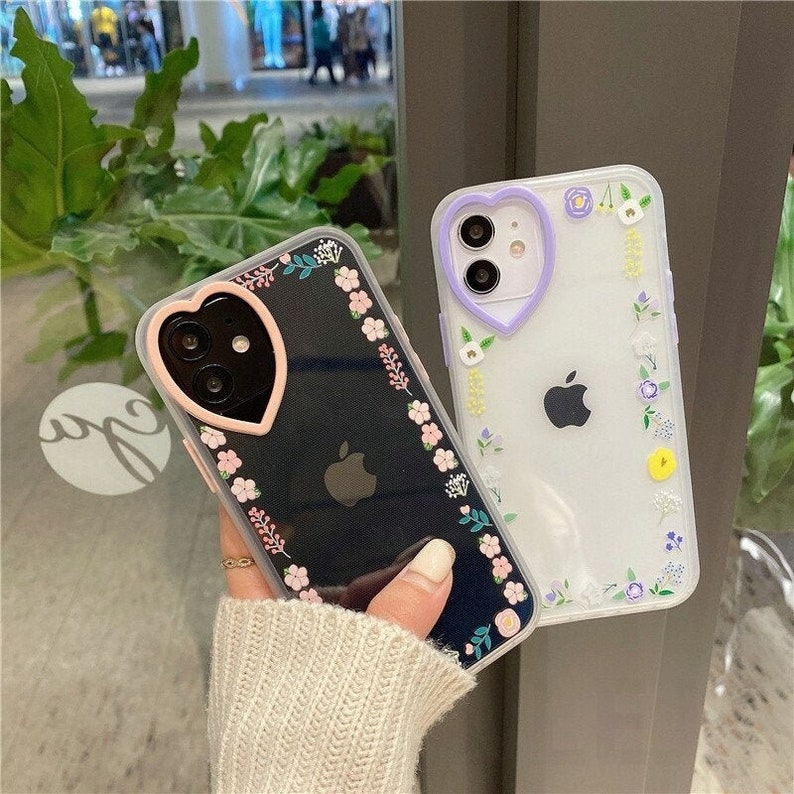 Cute Flowers Pattern Floral Heart Love Phone Cases For iPhone XS 12 mini 11 Pro Max 7 8 Plus SE 2020 X XR Colorful Soft Transparent Cover 