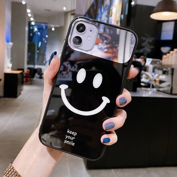 Glass Case For iPhone 13 12 11 Pro Max XS XR X SE 8 7 6 6s Plus Luxury Cute Oval Mirror Silicone Edge Phone Cover Smile Tempered glass case