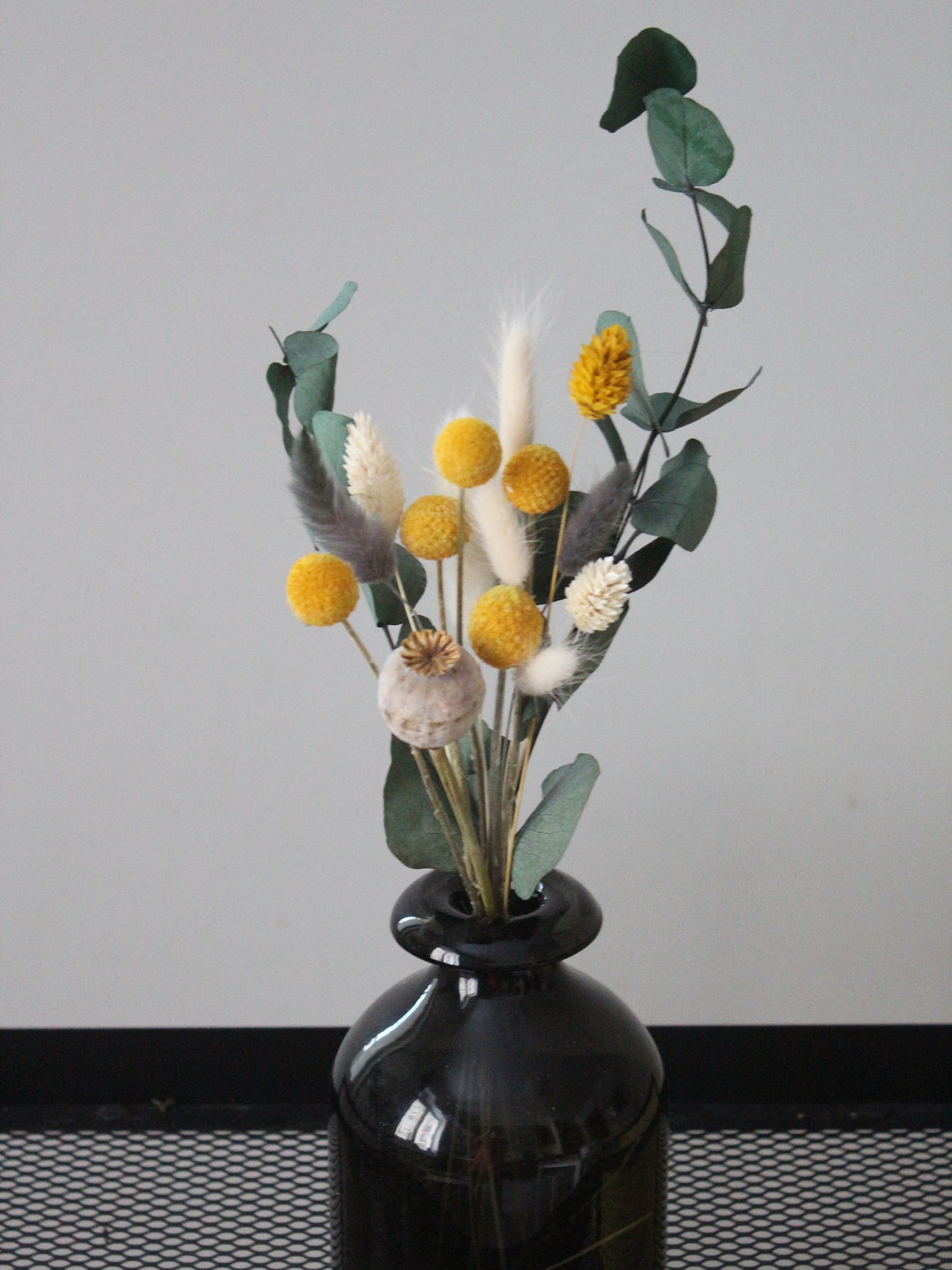 Small Dried Eucalyptus Bouquet With Craspedia Bunny Tails Etsy