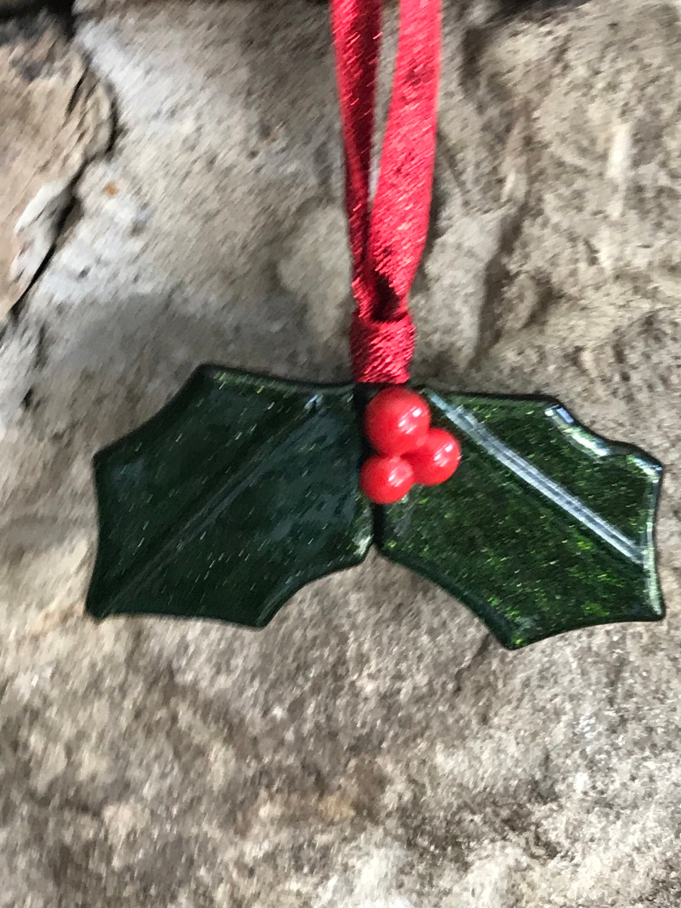 Fused Glass Holly Christmas Decoration Etsy Ireland
