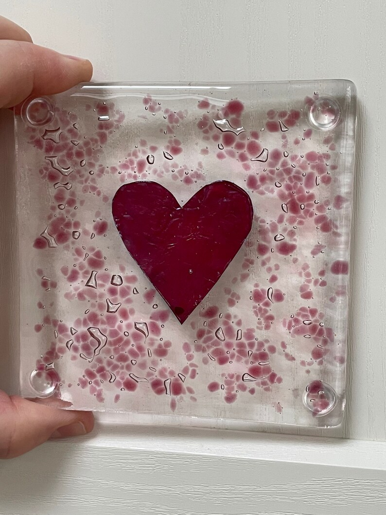 A Pair Of Handmade Valentines Fused Glass And Cooper Hearts Coaster