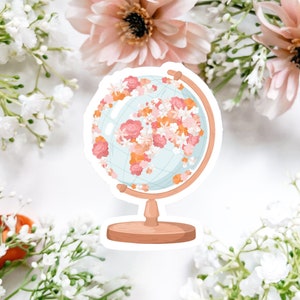 Adesivo in vinile globo con fiori, adesivo per laptop, adesivo globo con fiori, adesivo globo floreale