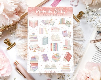 Sticker Sheet Romantic Books, Sticker Sheet Books, Pastel Stickers for Book Journal, Reading Journal Stickers, Bookish Stickers