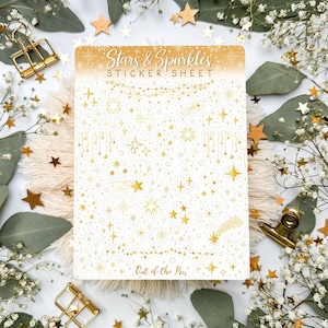 Sticker Sheet Sterne, Weihnachten Sticker Sheet, Journaling Aufkleber Sterne, Stars and Sparkles Sticker gold