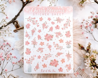 Foglio di adesivi con fiori di ciliegio (rosa), foglio di adesivi Sakura, adesivi primaverili, adesivi per diario (adesivi con fiori di ciliegio)