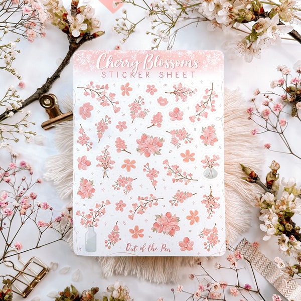 Sticker Sheet Kirschblüten rosa, Sakura Sticker Sheet, Aufkleber Frühling, Journal Sticker Kirschblüten, Kirschblüten Sticker