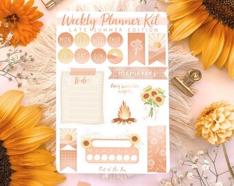 Weekly Planner Kit Late Summer | Weekly Stickers Planner, Journal Stickers Late Summer, Weekdays Stickers, Weekly Planner Stickers