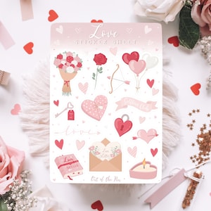 Sticker Sheet Liebe, Journal Sticker, Süße Aufkleber Rosa Herzen, Love Stickerbogen, Planer Aufkleber Liebe, Planer Sticker Liebe
