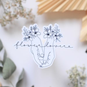 Line Art "Flower Lover" Vinyl Sticker Schwarz Weiß, TRANSPARENTER Aufkleber, Sticker Journal, Planer, Kalender, Scrapbook, Laptop