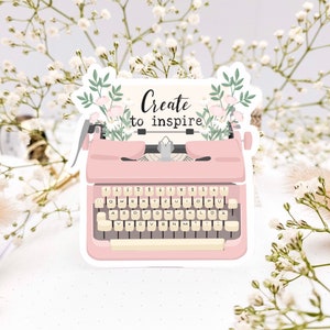 Typemachine Vinyl Sticker "Create to Inspire", Sticker Journal, Laptop Sticker, Bookstagram Sticker, Boek Auteur Sticker