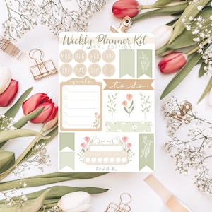 Weekly Planner Kit Floral | Planer Sticker Sheet Flowers, Spring Sticker Journal, Aufkleber Wochentage, Wochenplaner Sticker Sheet