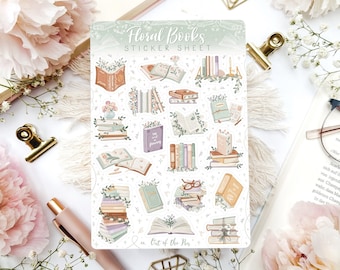 Planche d'autocollants fleuris pour livres, autocollants pour carnets de lecture, autocollants pour les amoureux des livres
