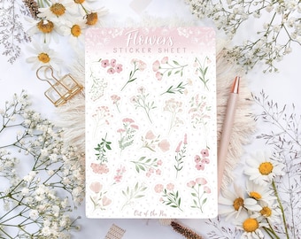 Sticker Sheet Flowers light pink, Journal Stickers Wildflowers, Floral Sticker Sheet, Cute Flower Stickers for Planners and Bujo