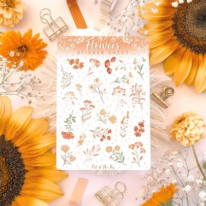 Feuille d'autocollants Fleurs orange, Feuille d'autocollants Fleurs d'automne, Feuille d'autocollants Fleurs d'automne, Autocollants floraux, Feuille d'autocollants Fleurs d'automne