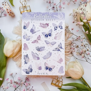 Sticker Sheet Butterflies lila, Schmetterling Sticker Sheet Scrapbooking, Aufkleberbogen Schmetterlinge, Planer Sticker Sheet Frühling