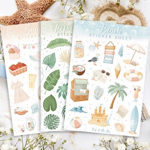 Sommer Sticker Sheet Bundle, 3 sommerliche Stickerbögen, Aufkleber Set Sommer für Planer, Journals und Fotoalben