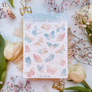 Sticker Sheet Butterflies blau, Schmetterling Sticker Sheet für Journal, Aufkleberbogen Schmetterlinge, Planer Sticker Sheet Frühling