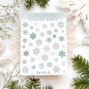 Hoja de pegatinas Copos de nieve, Hoja de pegatinas de invierno, Pegatina de invierno, Pegatina de diario de invierno, Pegatina de copo de nieve azul claro